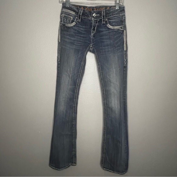 Rock Revival Jacklyn Boot Jeans Women 26 Blue Embellished Inseam 32 - Picture 1 of 13